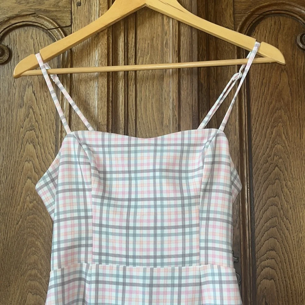 French Connection Yaki Whisper Gingham Sweetheart Tie Back Detail Mini Dress - Picture 6 of 12